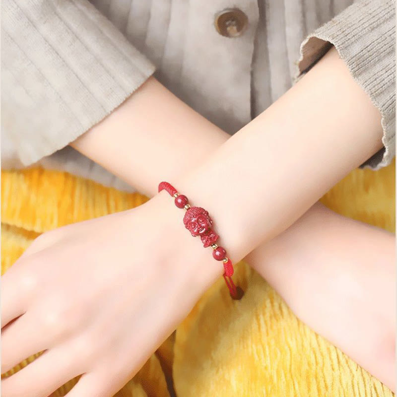 Wear FengShui Chinese Zodiac Natal Buddha Cinnabar Amulet Blessing String Bracelet