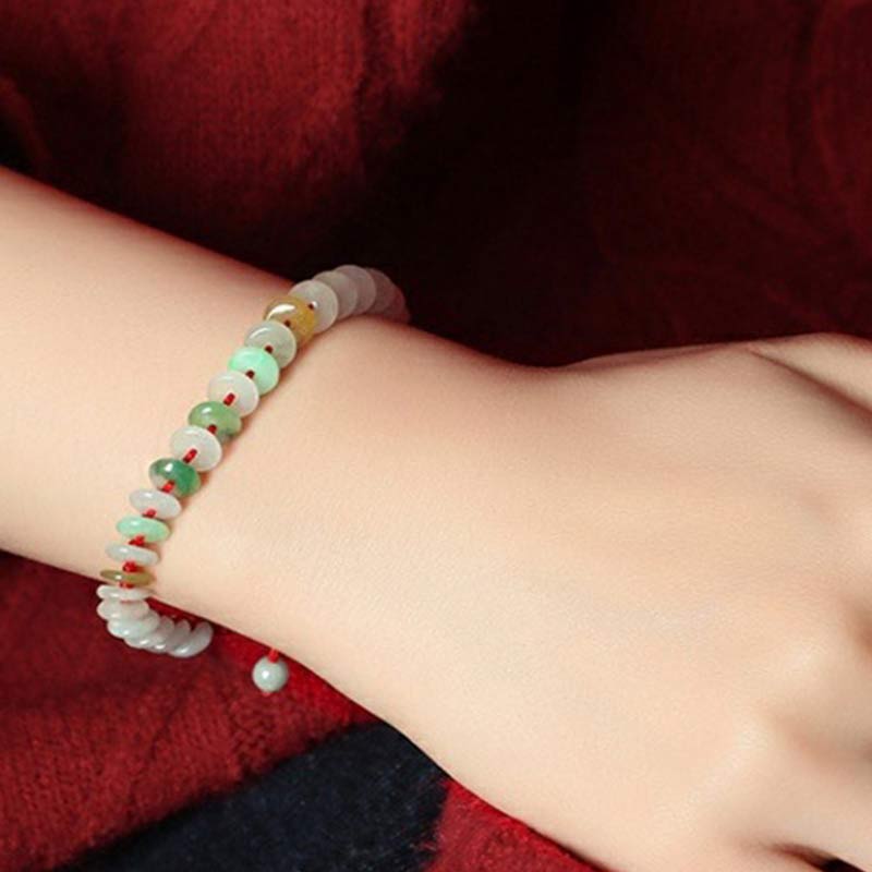 Wear FengShui Round Jade Lucky Red String Weave Bracelet
