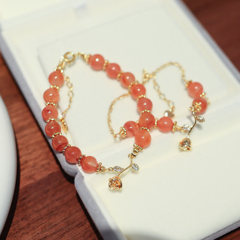 Wear FengShui Natural Red Agate Rose Confidence Calm Chain Bracelet