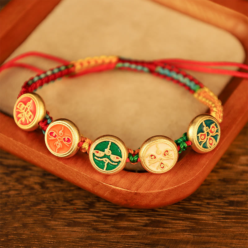 Wear FengShui Tibetan Five God Of Wealth Colorful Rope Braided Luck Bracelet