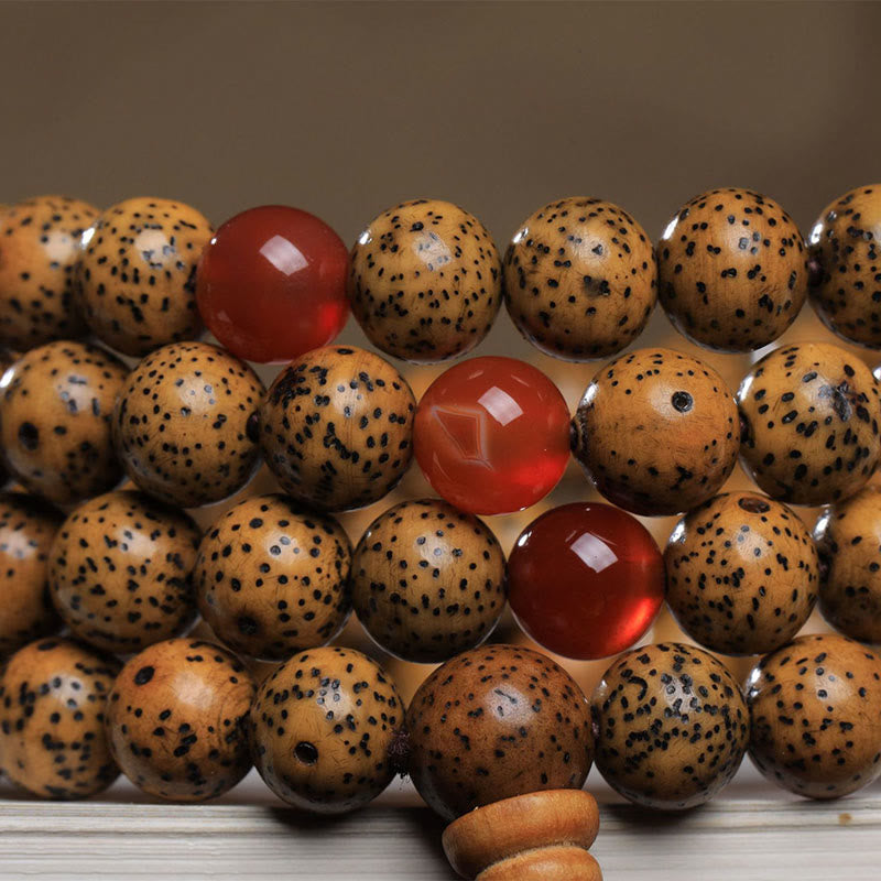 Wear FengShui 108 Mala Beads Bodhi Seed Red Agate Auspiciousness Bracelet