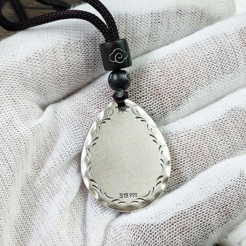 Wear FengShui Vintage 999 Sterling Silver Yin Yang Bagua Water Drop Design Balance Harmony Necklace Pendant