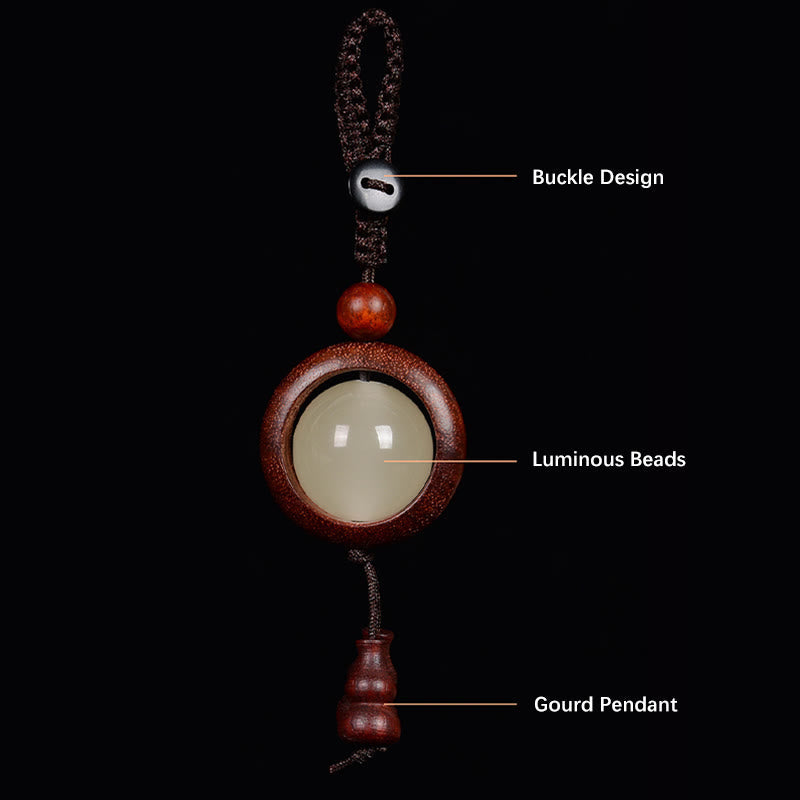 Wear FengShui Red Sandalwood Ebony Wood Green Sandalwood Luminous Lucky Bead Gourd Peace Key Chain