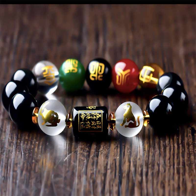 Wear FengShui Chinese Zodiac Feng Shui Obsidian Five-Element Wealth Porsperity Bracelet