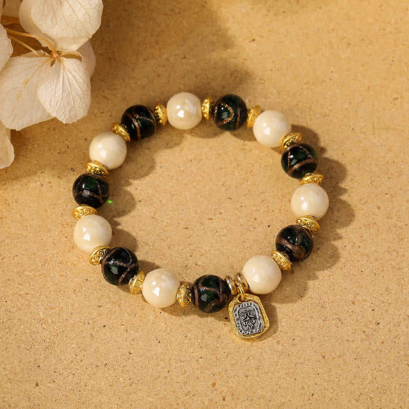 Wear FengShui Tibetan Zakiram Goddess of Wealth Charm Liuli Glass Incense Ash Porcelain Bead Protection Bracelet