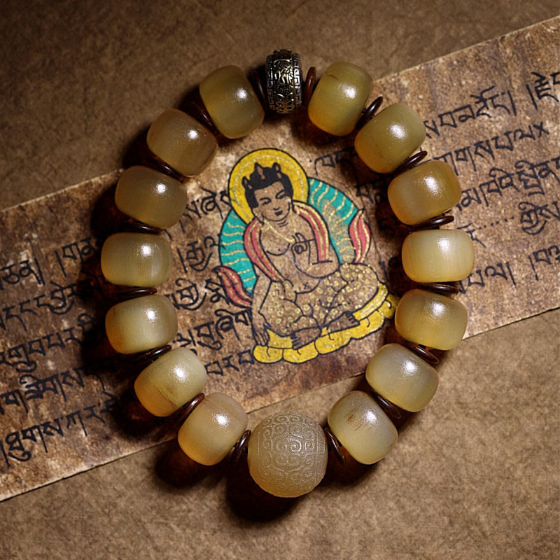 Wear FengShui Handmade Tibetan Sheep Horn Om Mani Padme Hum Auspiciousness Bracelet