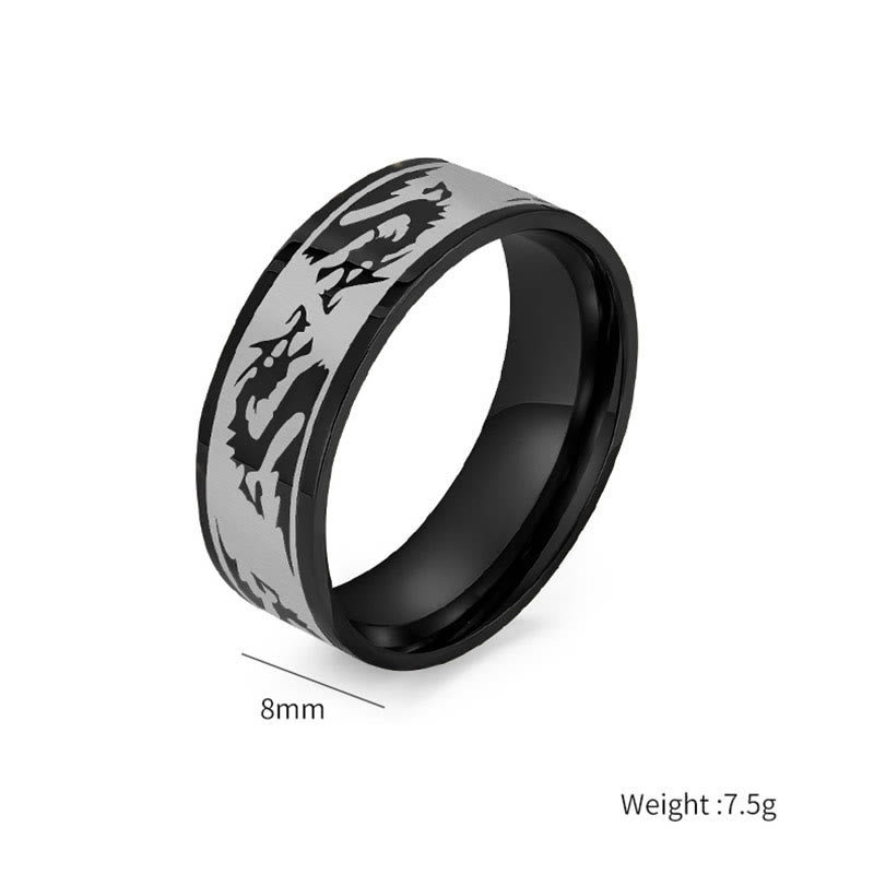 Wear FengShui Dragon Carved Protection Strength Titanium Steel Ring