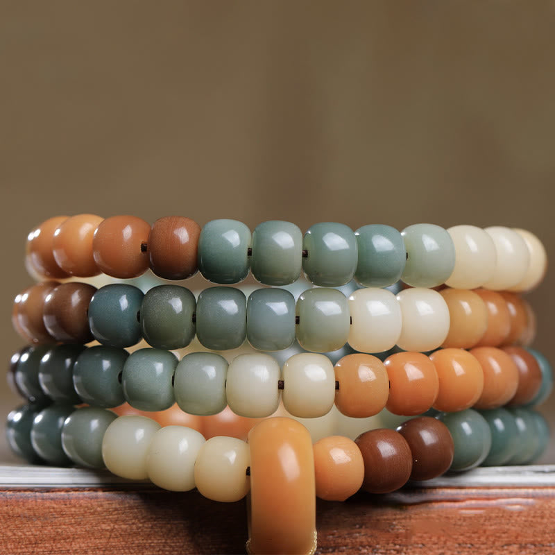 Wear FengShui 108 Mala Beads Gradient Bodhi Seed Green Tara Buddha Engraved Peace Harmony Bracelet