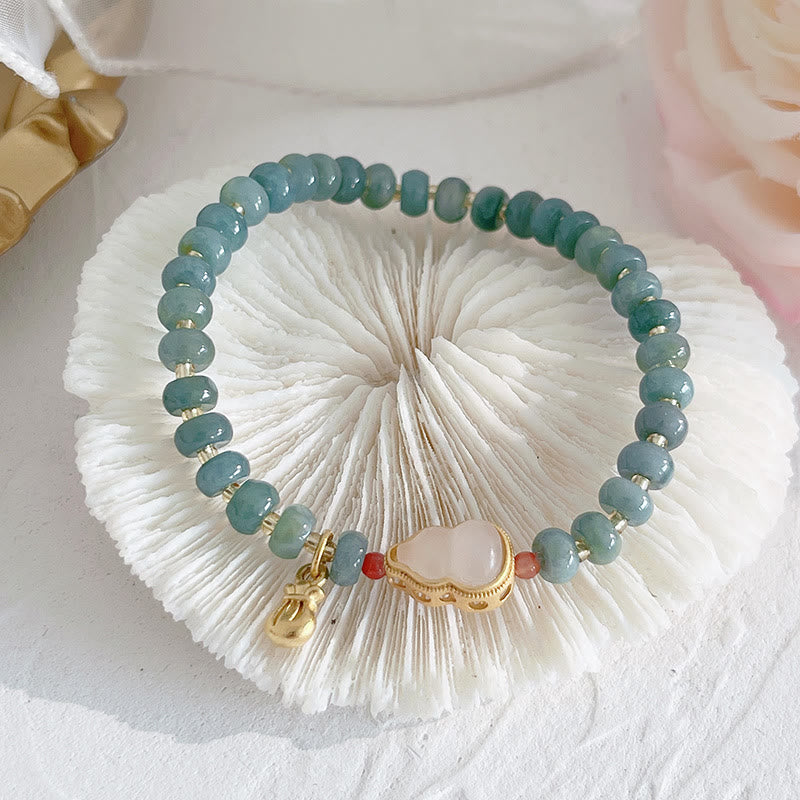 Wear FengShui Natural Hetian Jade Pearl Peace Buckle Fu Character Gourd Money Bag Strawberry Quartz PiXiu Luck Bracelet