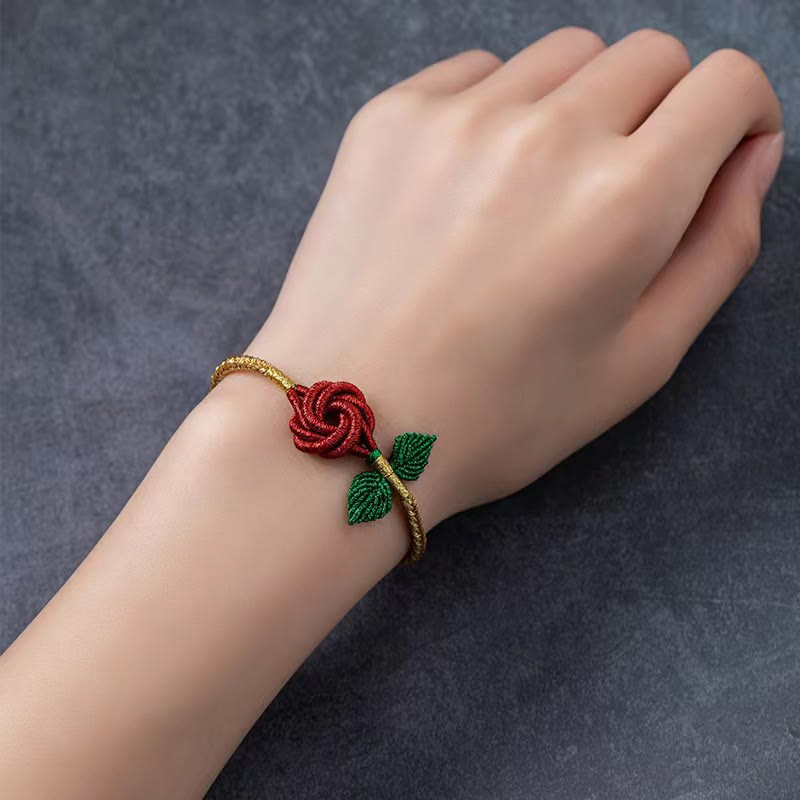 Wear FengShui Rose Flower Rope Eight Thread Peace Knot Luck Handmade Bracelet