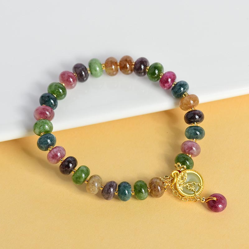 Wear FengShui Colorful Tourmaline Cute Flower Rabbit Charm Love Bracelet