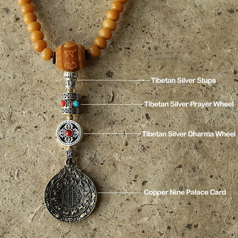 Wear FengShui Tibet 108 Mala Beads Bodhi Seed Bagua Vajra Wealth Bracelet