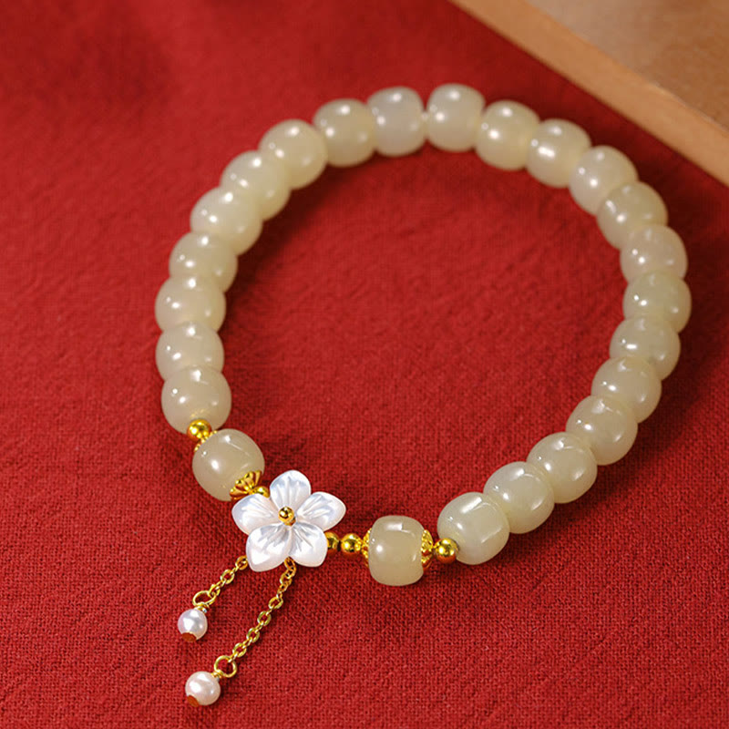 Wear FengShui 925 Sterling Silver Natural Hetian Jade Luck Flower Bracelet