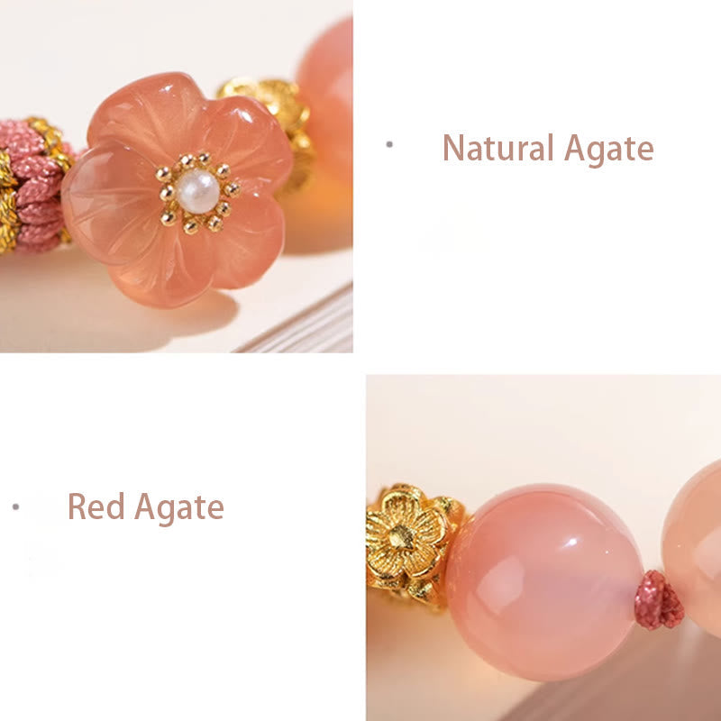 Wear FengShui Natural Gradient Agate Reincarnation Knot Peach Blossom Wealth Luck Handmade String Bracelet