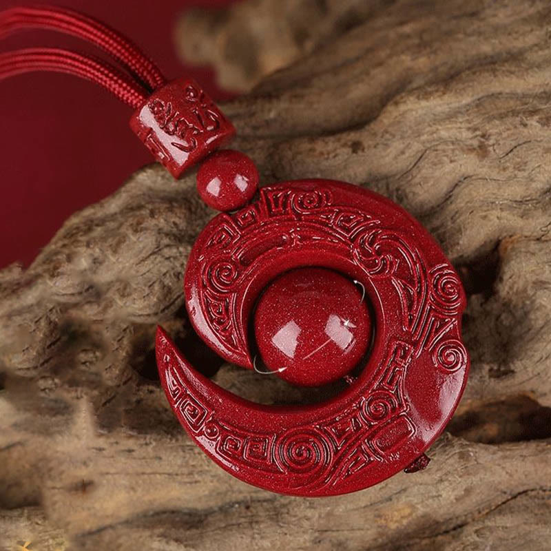 Wear FengShui One's Luck Improves Design Patern Natural Cinnabar Concentration Necklace Pendant