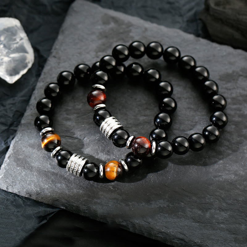 Wear FengShui Natural Black Obsidian Tiger Eye Strength Fulfillment Bracelet