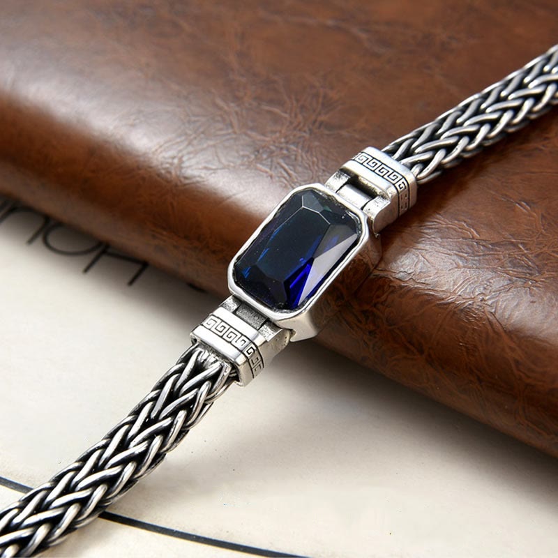 Wear FengShui Retro Blue Acrylic Dragon Keel Braided Design Healing Wealth Buckle Bracelet