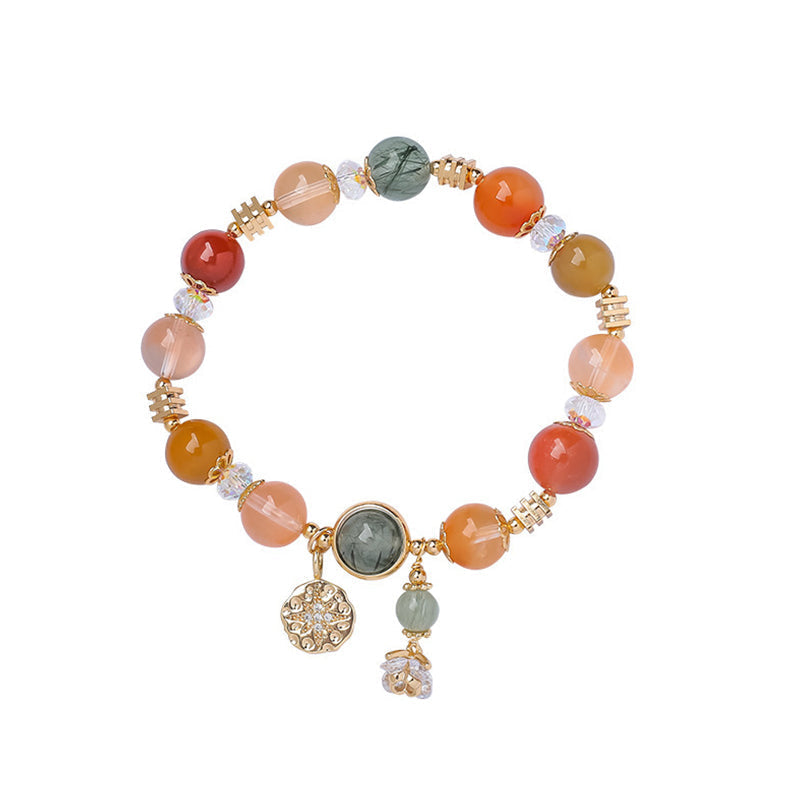 Wear FengShui Natural Multicolored Rutilated Quartz Eight-pointed Star Flower Wealth Bracelet