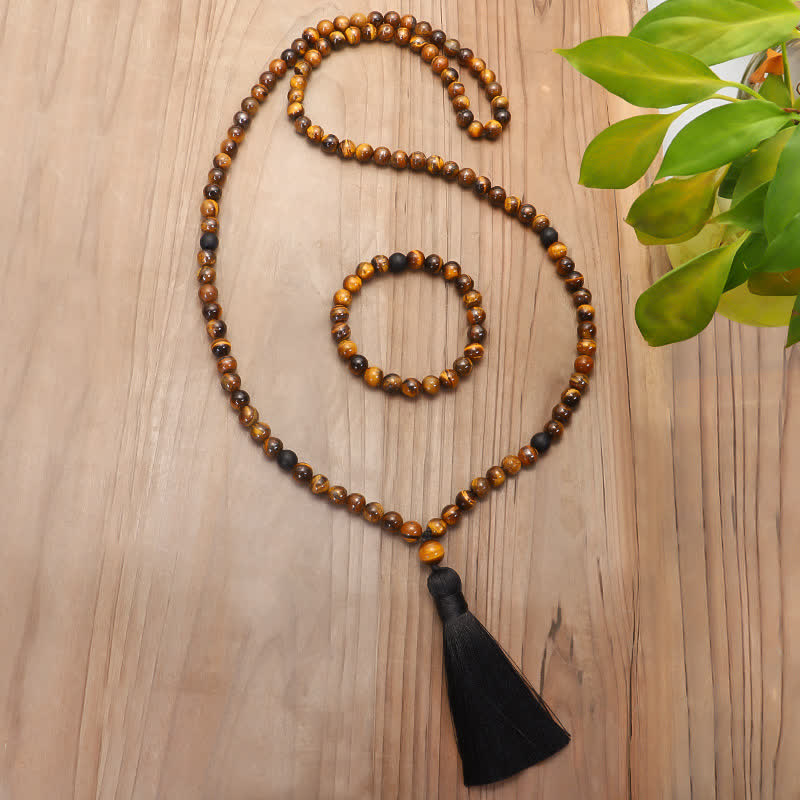 Wear FengShui 108 Beads Mala Tiger Eye Protection Tassel Bracelet