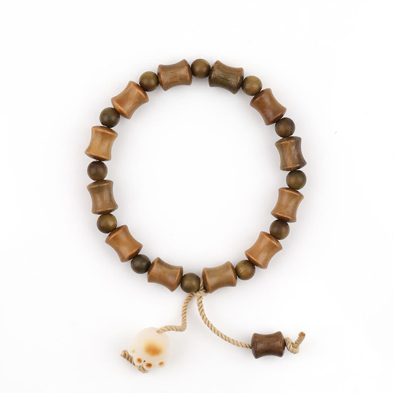 Wear FengShui Green Sandalwood Bodhi Seed Cat Claw Bamboo Peace Bracelet