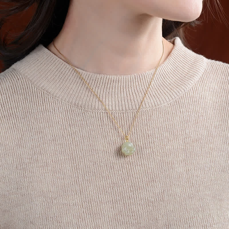 Wear FengShui 925 Sterling Silver Hetian White Jade Cute Cat Paw Luck Necklace Pendant