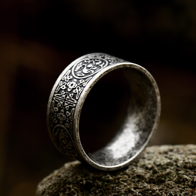 Wear FengShui Four Guardian Beast Dragon White Tiger Suzaku Basalt Carved Success Luck Ring
