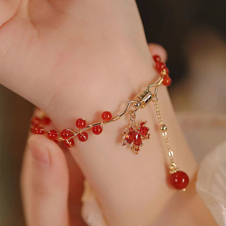 Wear FengShui Red Maple Leaf Luck Charm Bracelet