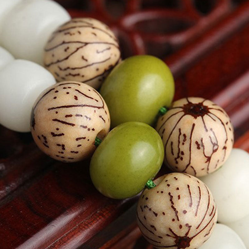 Wear FengShui White Jade Bodhi Lotus Mala Harmony Necklace Bracelet