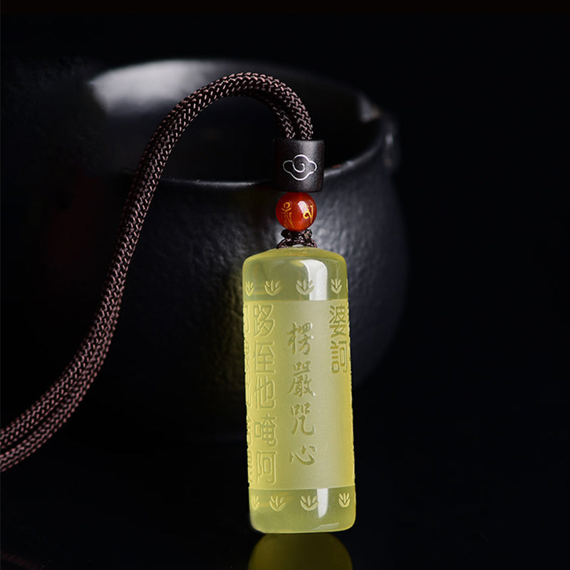 Wear FengShui Heart Sutra Citrine Happiness Strength Necklace Pendant