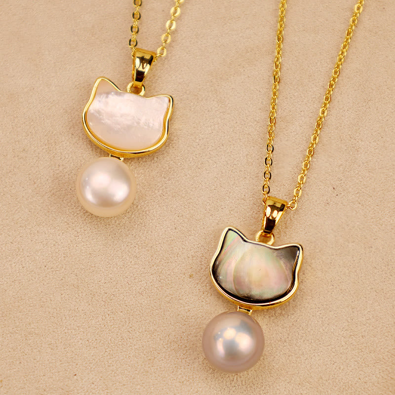 Wear FengShui Natural Pearl Copper Cat Healing Necklace Pendant Earrings