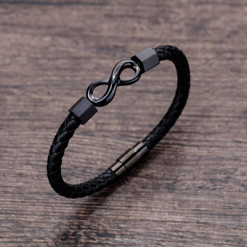 Wear FengShui Endless Knot Titanium Steel Infinity Leather Weave Balance Bracelet