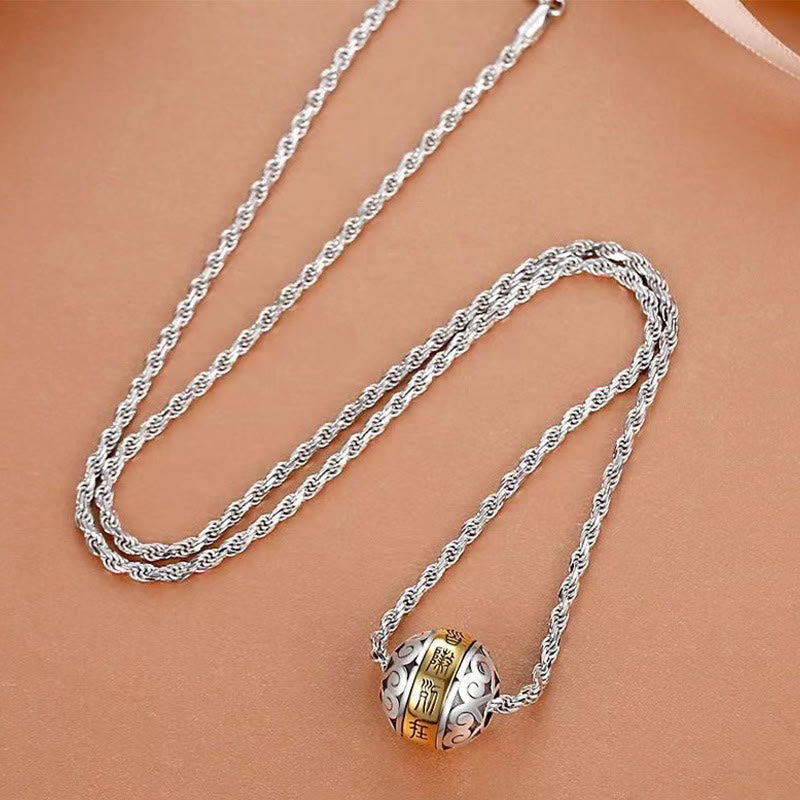 Wear FengShui Taoist Nine-Character Mantra Engraved Amulet Balance Necklace Rotatable Pendant