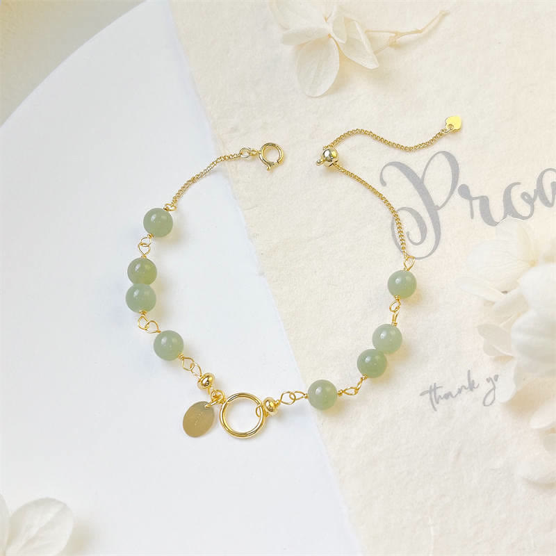 Wear FengShui Unique Natural Hetian Jade 14K Gold filled Luck Beaded Bracelet