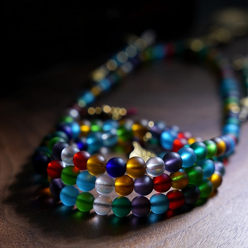 Wear FengShui Tibetan 108 Mala Beads Multicolored Liuli Glass Bead Chinese Zodiac Nine Palaces Eight Diagrams Charm Bracelet