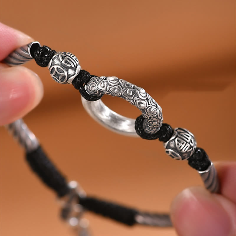 Wear FengShui 999 Sterling Silver Fu Character Peace Buckle Copper Coin Auspicious Clouds Fortune Bracelet