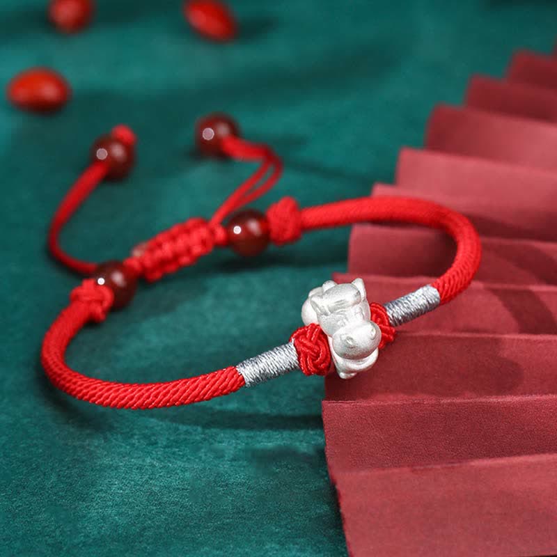 Wear FengShui 999 Sterling Silver Chinese Zodiac Luck Strength Red String Bracelet