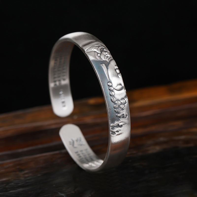 Wear FengShui 999 Sterling Silver Buddha Head Heart Sutra Serenity Bracelet Bangle