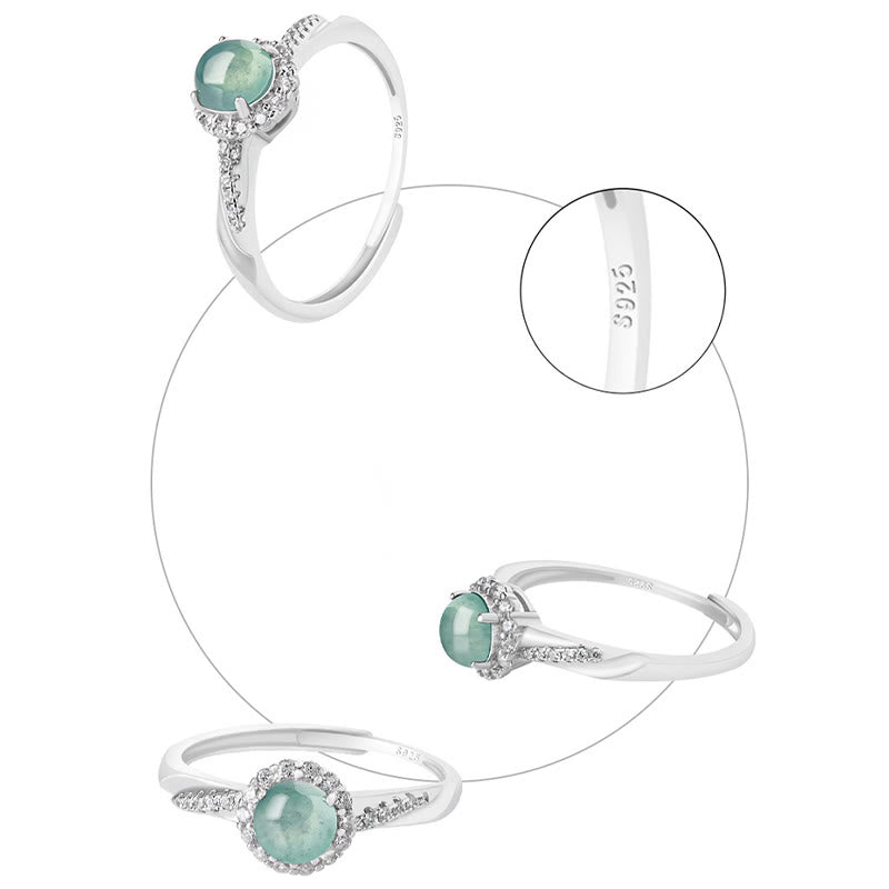 Wear FengShui 925 Sterling Silver Round Jade Luck Prosperity Adjustable Ring