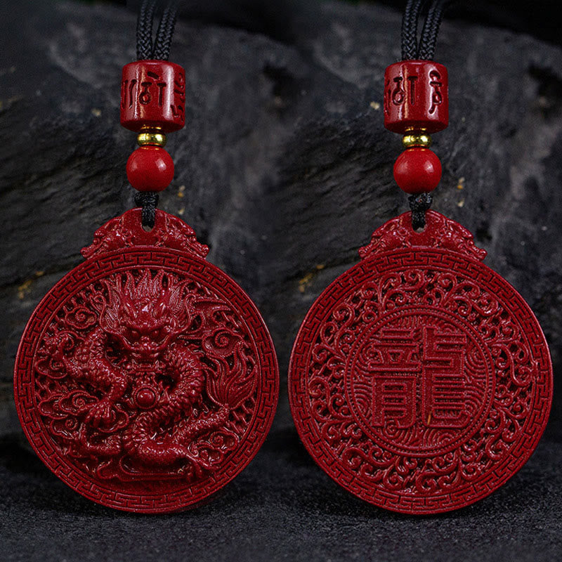 Wear FengShui Year of the Dragon Natural Cinnabar Dragon Protection Necklace Pendant
