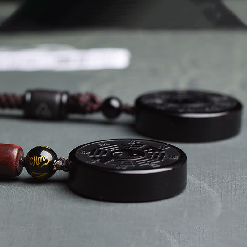 Wear FengShui Black Obsidian Bagua Yin Yang Strength Necklace Pendant