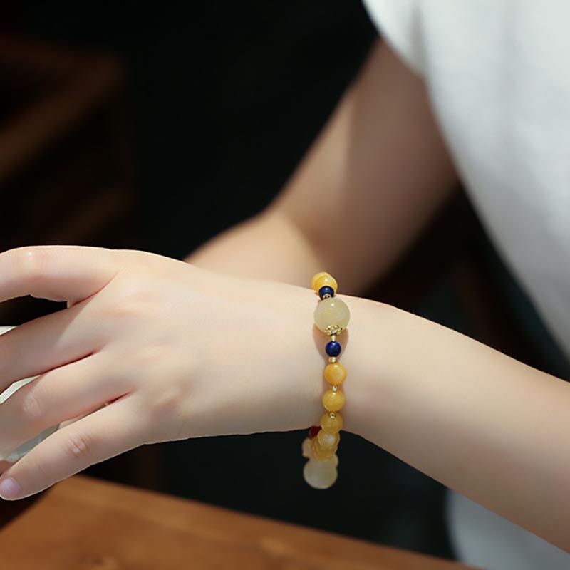 Wear FengShui Natural Golden Silk Jade Gourd Charm Wealth Luck Bracelet
