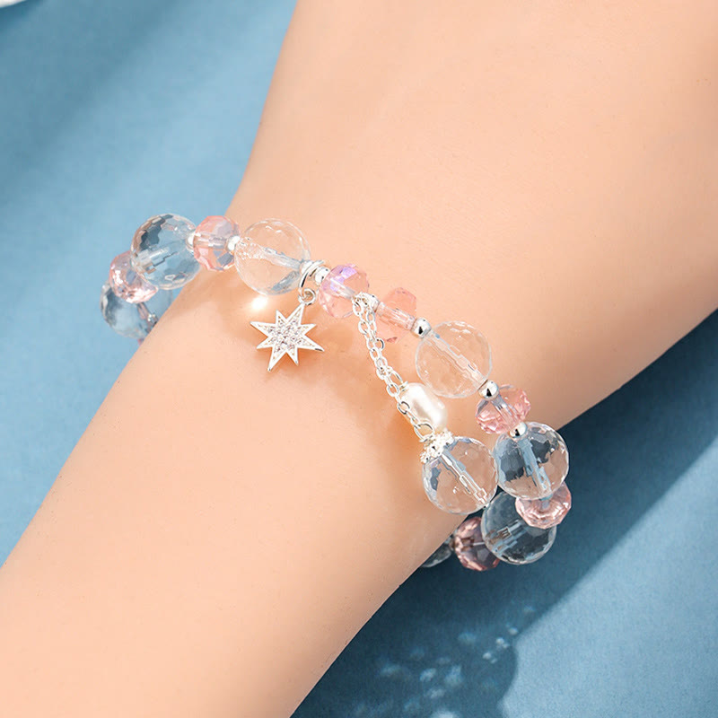 Wear FengShui White Crystal Pink Crystal Protection Star Charm Bracelet