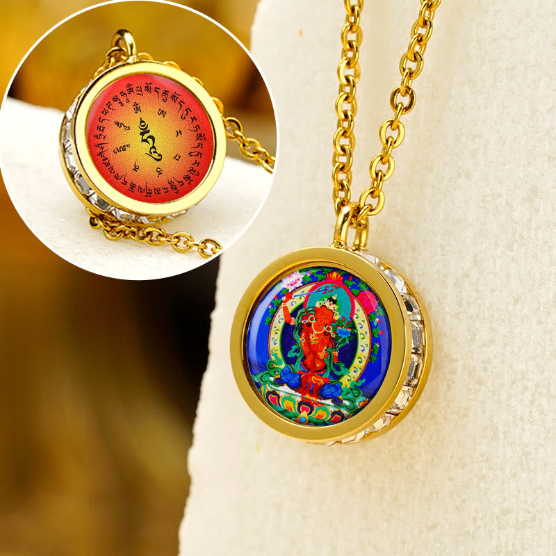 Wear FengShui Tibetan Yellow God Of Wealth Green Tara Buddha Serenity Titanium Steel Necklace Pendant