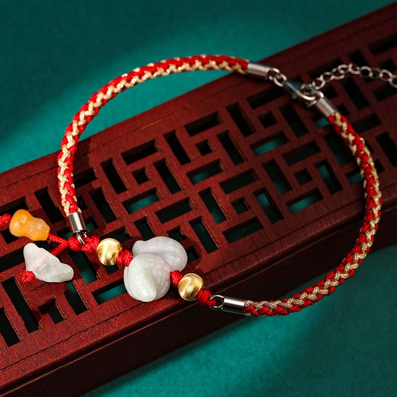 Wear FengShui Chinese Zodiac Jade Prosperity Red String Bracelet Anklet