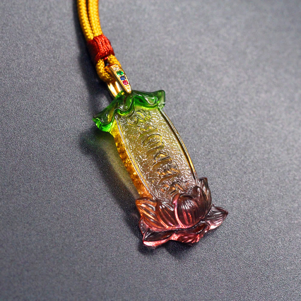 Wear FengShui Buddha Liuli Lotus Six Character Om Mani Padme Hum Peace Necklace