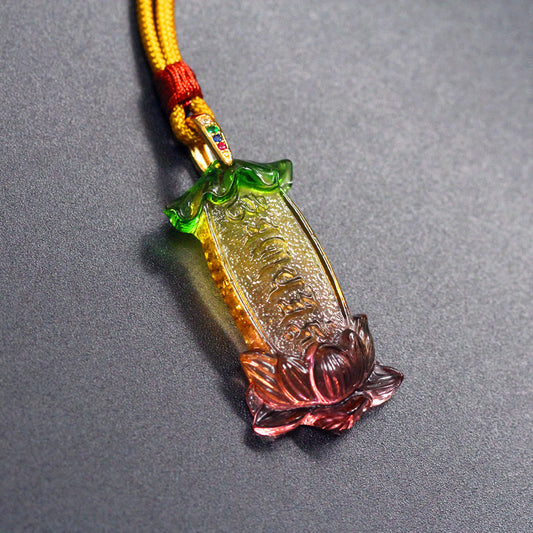 Wear FengShui Buddha Liuli Lotus Six Character Om Mani Padme Hum Peace Necklace