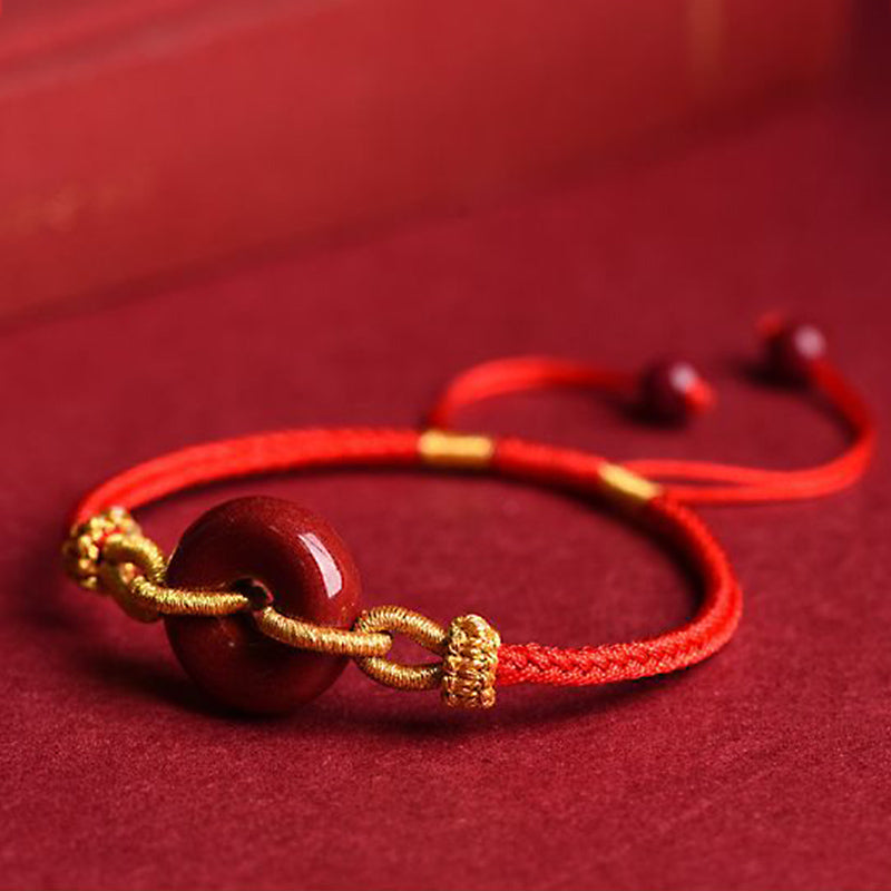 Wear FengShui Handmade Cinnabar Peace Buckle Blessing Braided Rope Bracelet