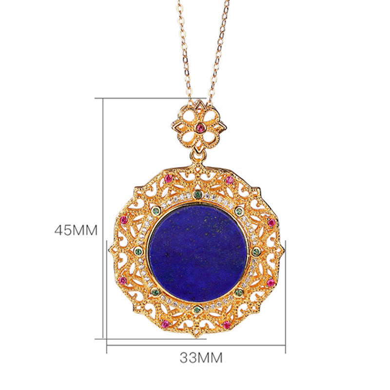 Wear FengShui 925 Sterling Silver Plated Gold Lazurite Positive Necklace Pendant