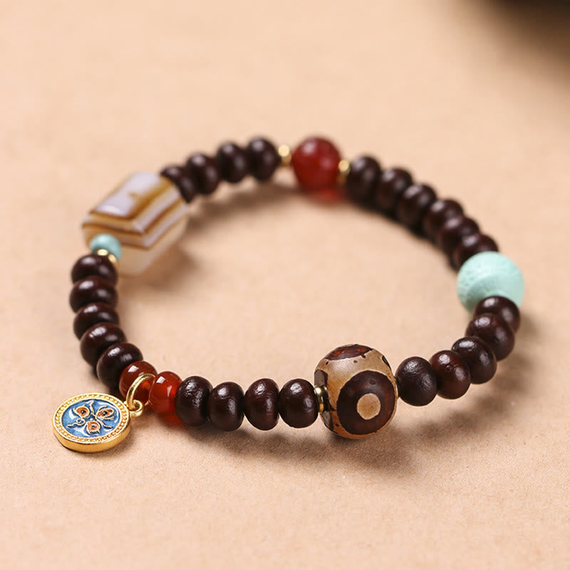 Wear FengShui Natural Tibet Purple Bodhi Seed Dzi Bead God of Wealth Wisdom Bracelet