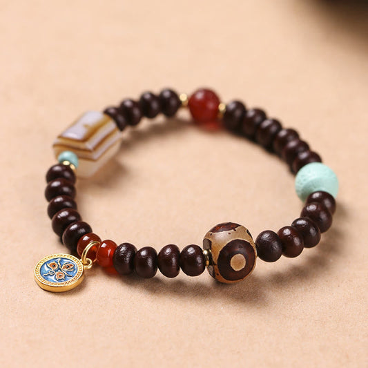 Wear FengShui Natural Tibet Purple Bodhi Seed Dzi Bead God of Wealth Wisdom Bracelet
